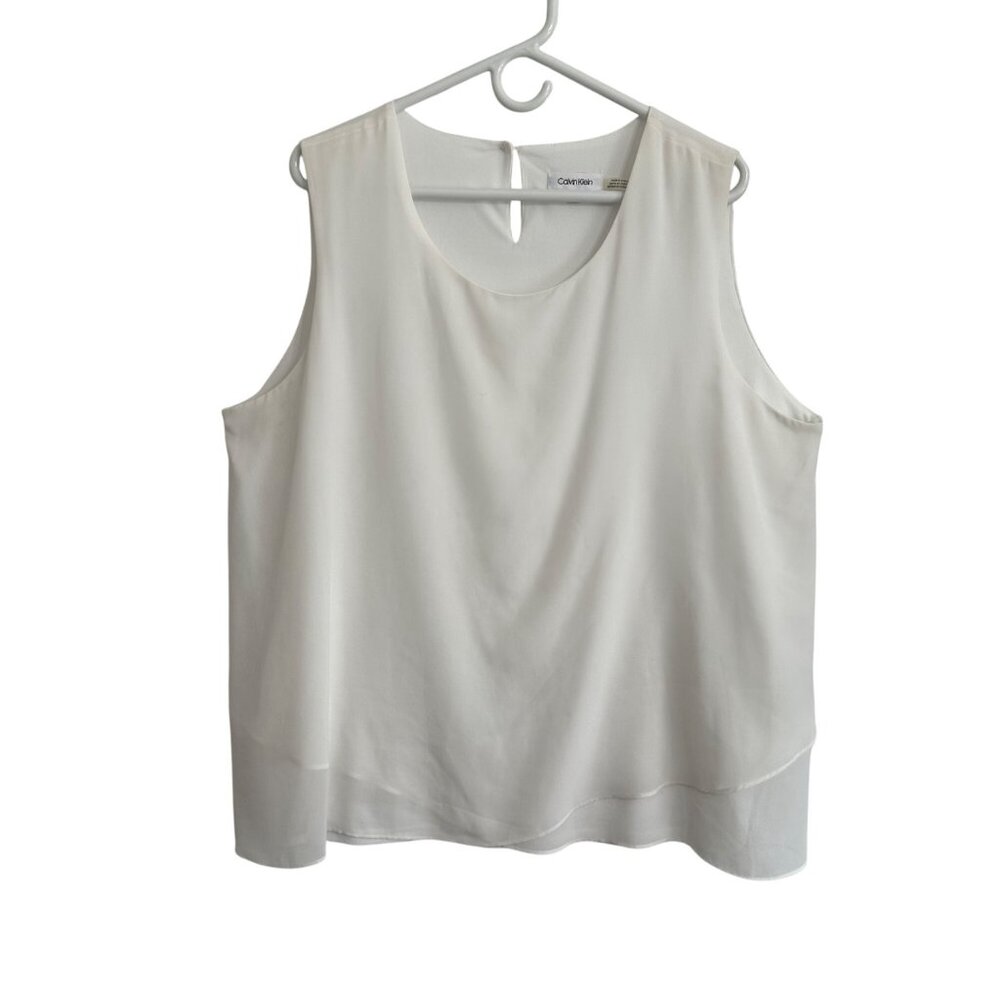 Calvin Klein Womens White Sleeveless Blouse 1X Lined Layered Flowy Feminine
